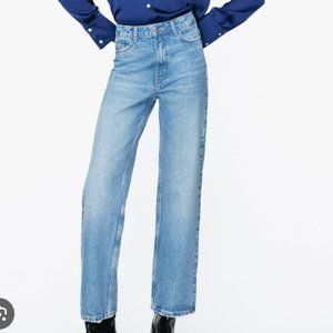 Zara High Rise Straight Leg Blue Jeans